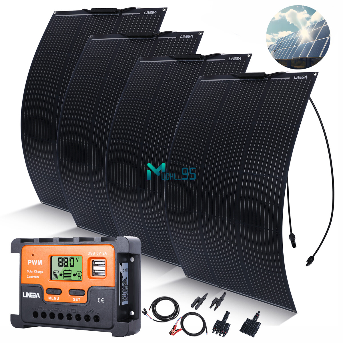 400W 200W 100W 12V Flexible Solar Panel Kit w/Controller for RV Camping Rooftop