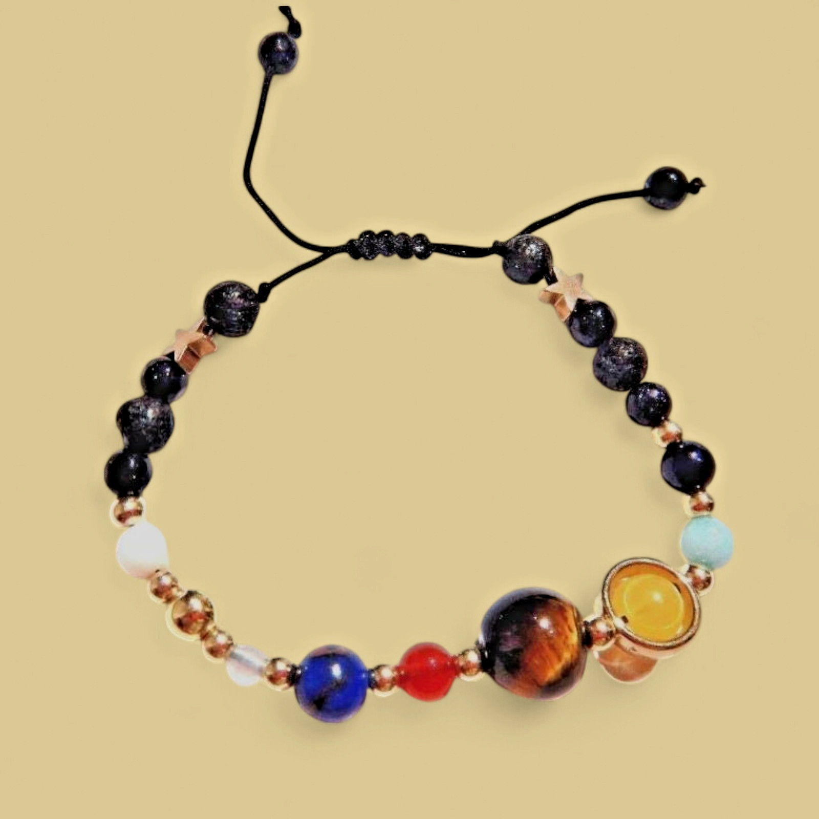 SOLAR SYSTEM MALA BEAD BRACELET gem stone planet galaxy space science prayer H4
