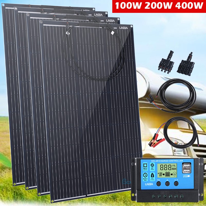 Portable Monocrystalline Solar Panel 200W 400W RV Battery Solar Charger kit