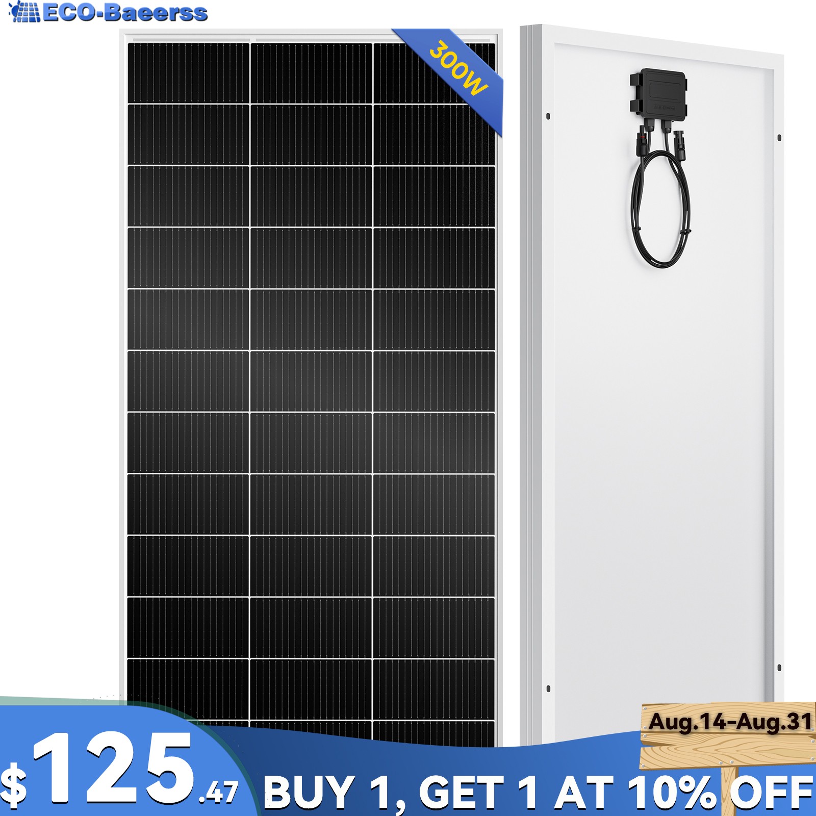 300W Watt Monocrystalline Solar Panel Charger 12V Home RV Car Off Grid Battery