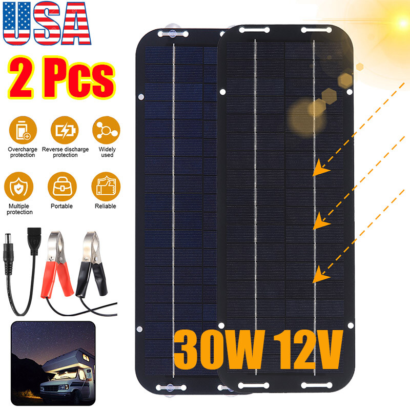 2 X 30W Solar Panel 12V Trickle Charger Battery Charger Kit Maintainer Boat Car