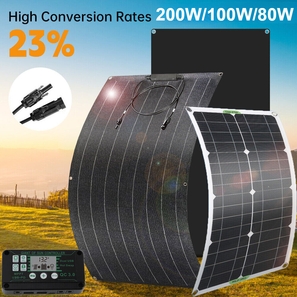 200W ETFE Flexible Solar Panel Mono PV Off Grid Power Battery Charge RV Camping