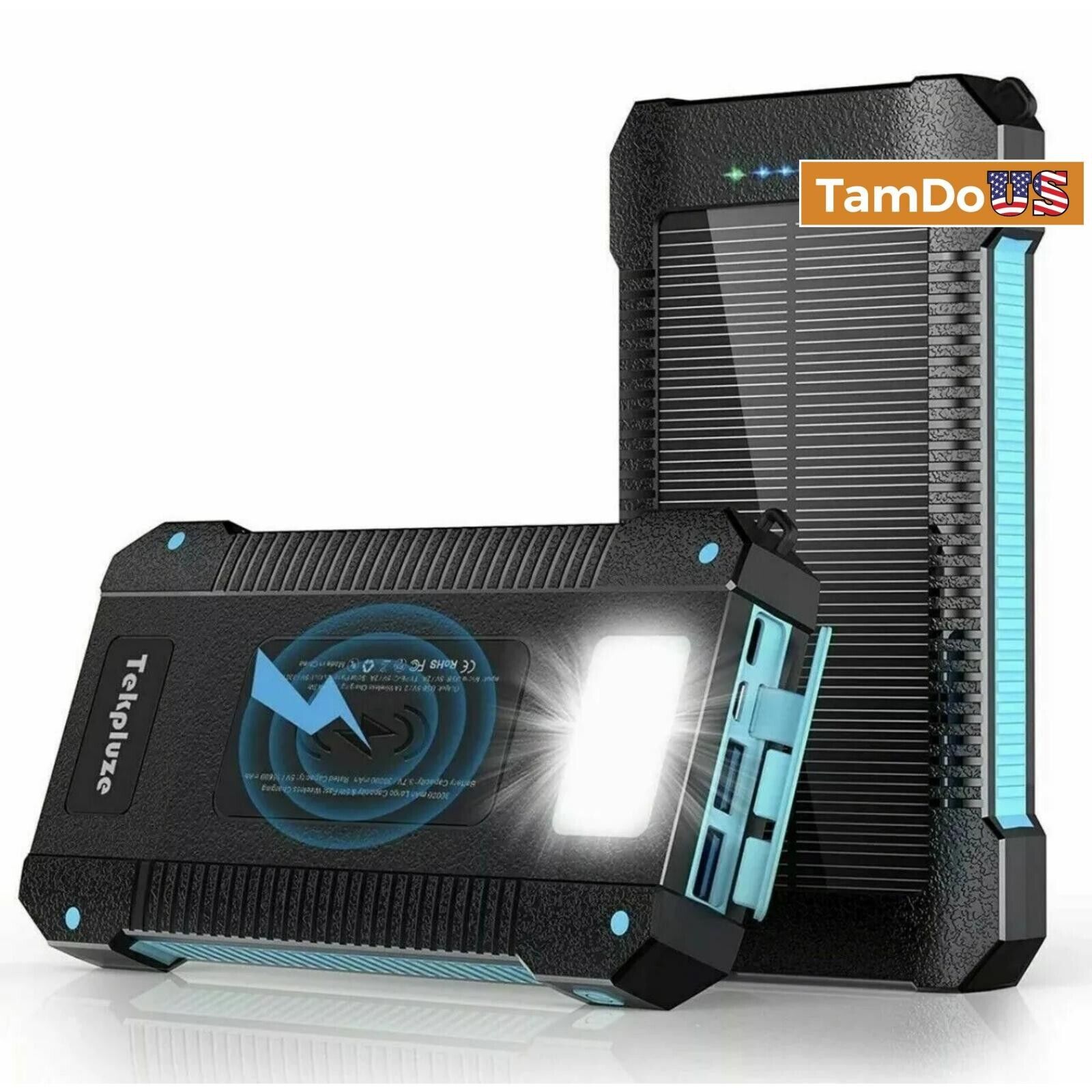 TEKPLUZE Solar Power Bank 30000 mAh, Wireless Portable Charger Solar Panel