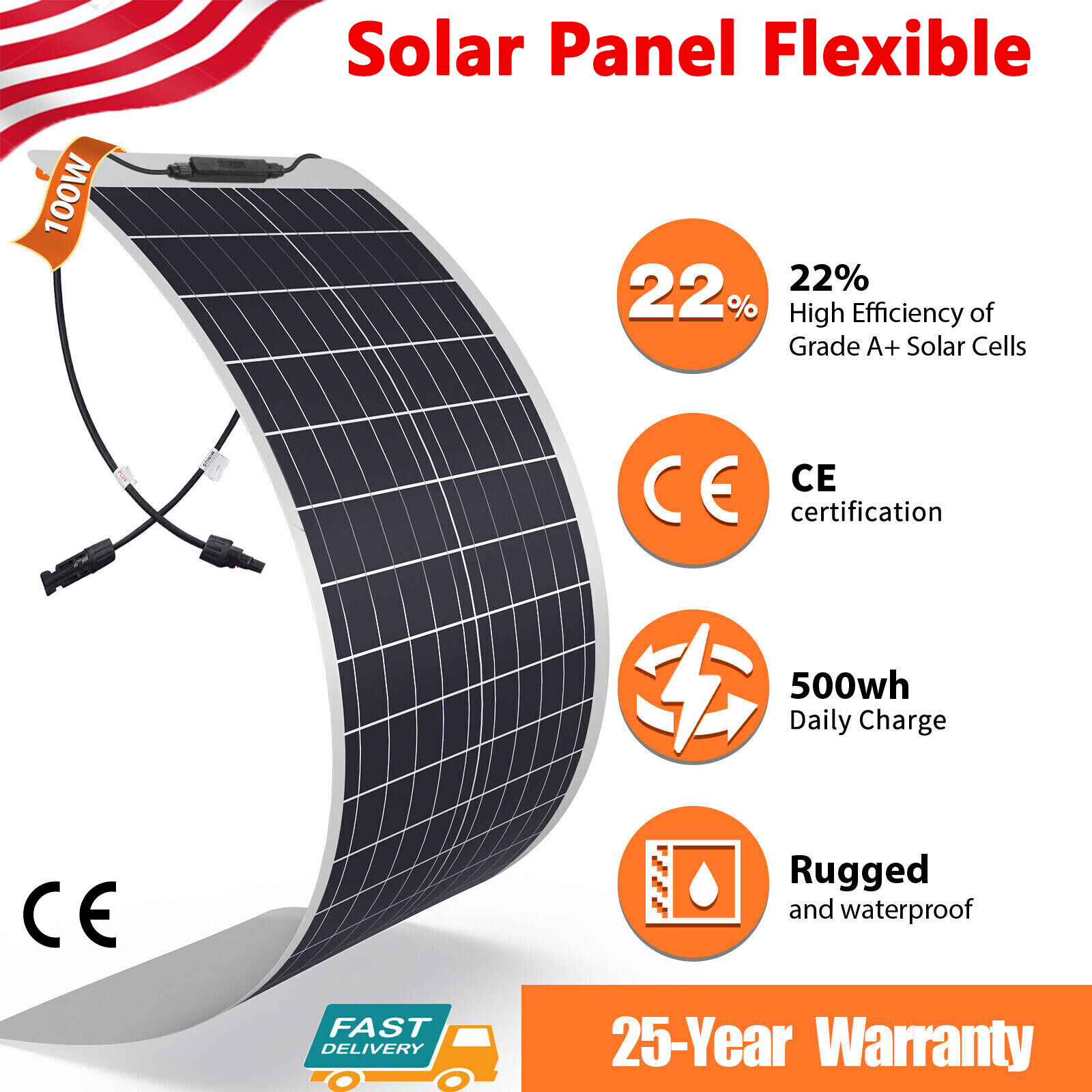 100w 12v Monocrystalline Semi-flexible Solar Panel For RV/Boat/Car/Home