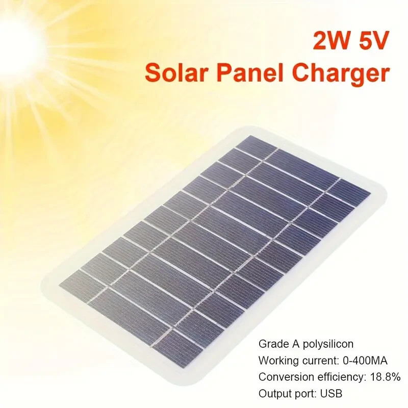 Solar Panel Output USB Outdoor Portable Solar System 5V 2W Mobile Phone Charger.