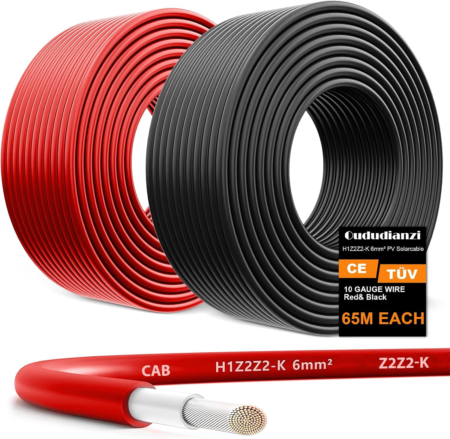 Oududianzi Solar Panel Wire, 10AWG Solar Wire H1Z2Z2-K Tinned Copper Solar Cable