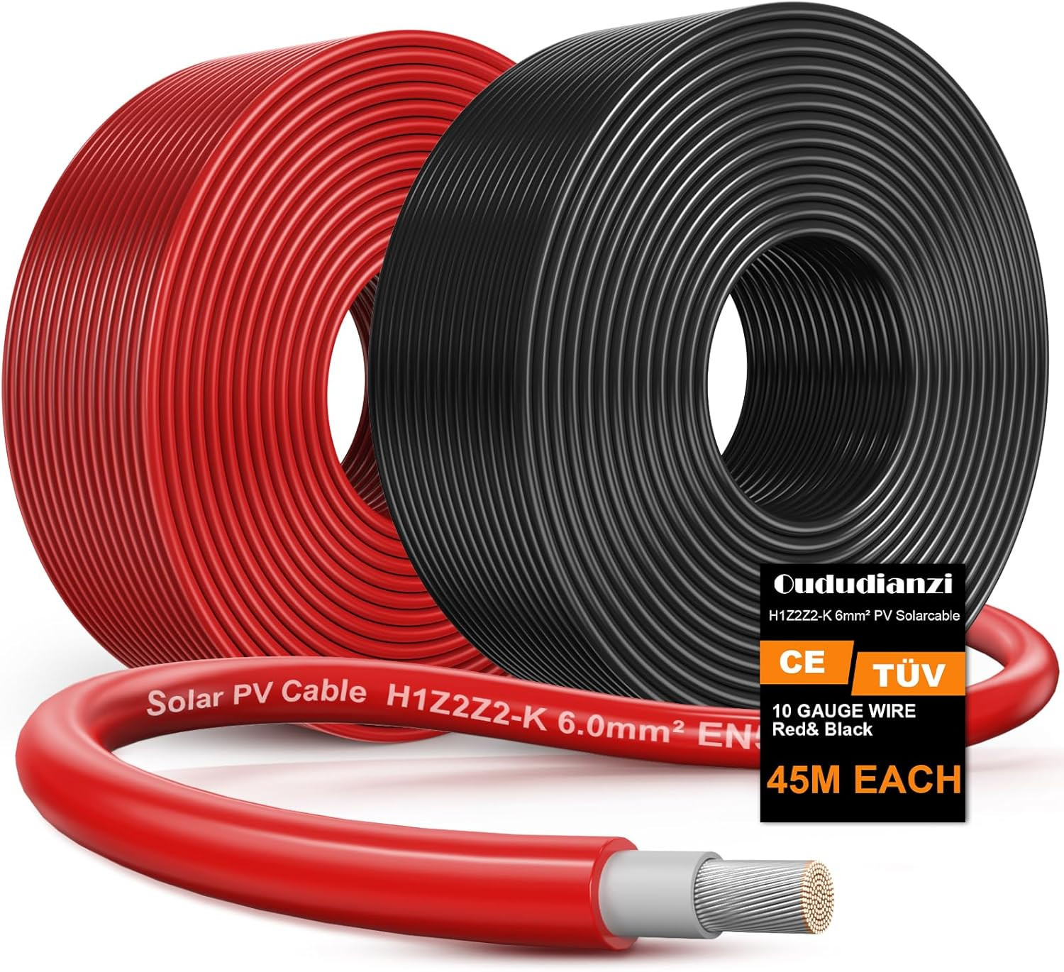 Oududianzi 2X150 Feet Solar Panel Wire, 10AWG Solar Wire H1Z2Z2-K Tinned Copper