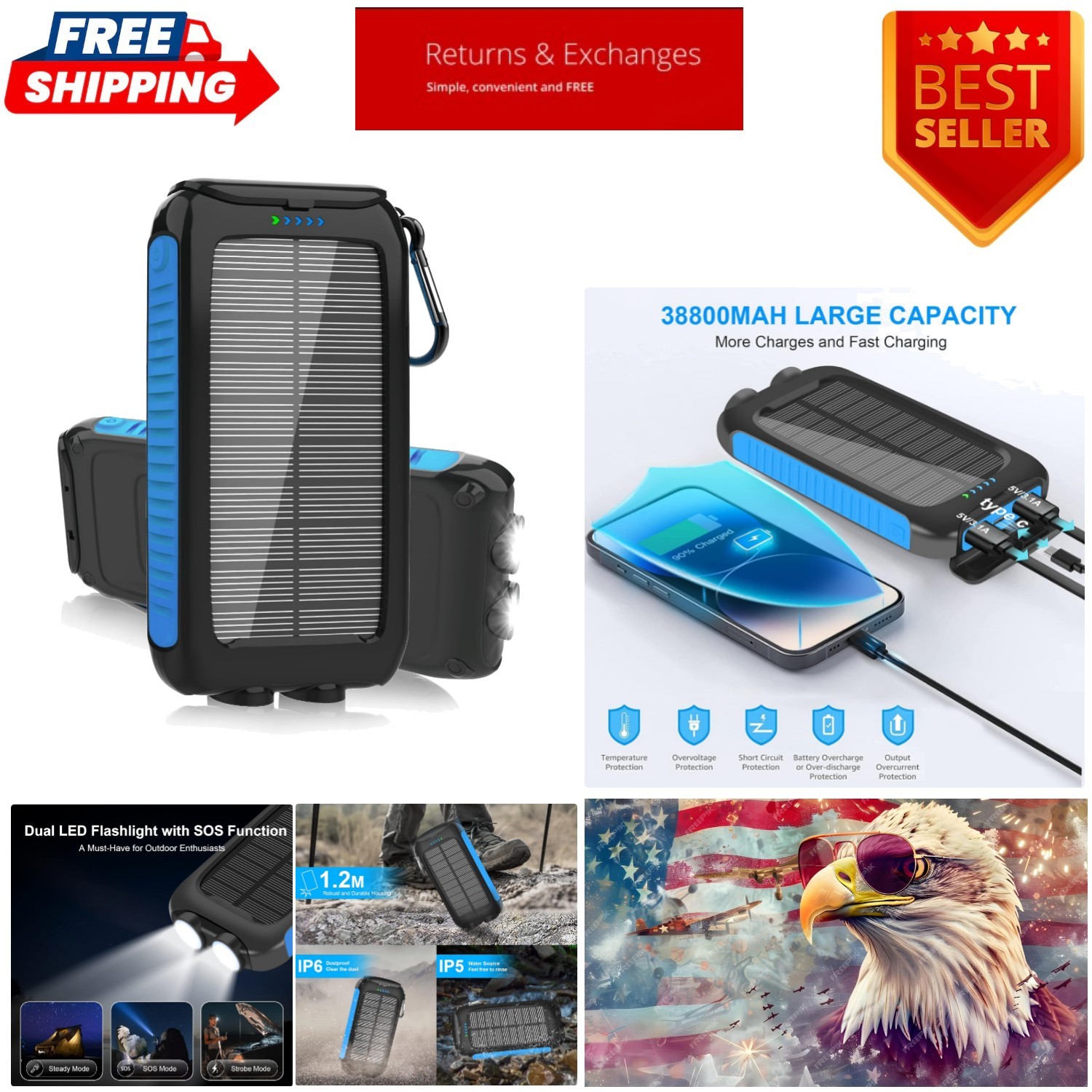 Rugged 38800mAh Portable Solar Power Bank with Quick Charge & Waterproof Design