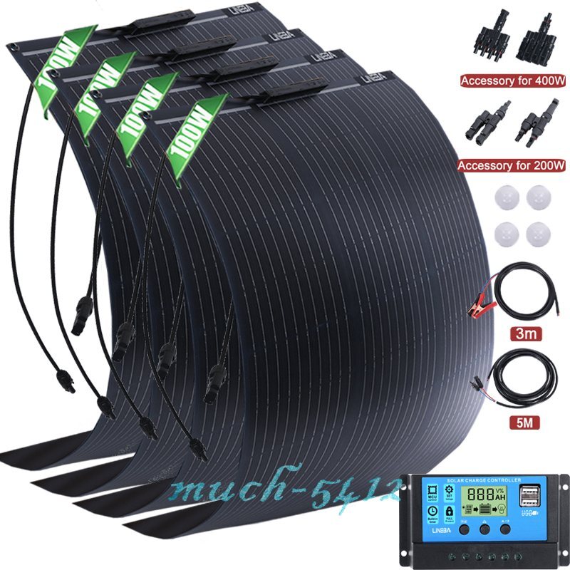 100W 200W 400W Mono Solar Panel Off Grid Battery Charger RV Boat Power Station