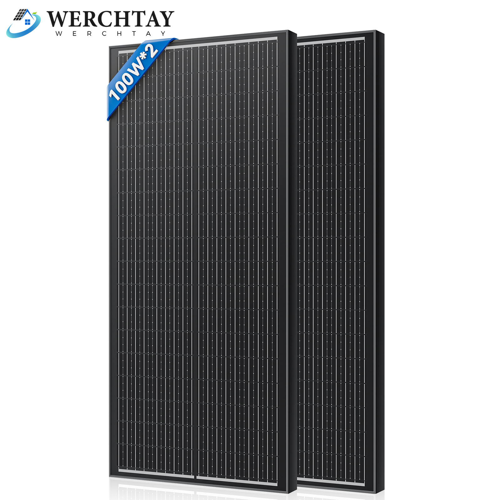 12V 100 Watt Monocrystalline Solar Panel 2Pack (200W) All Black Off-Grid RV Boat