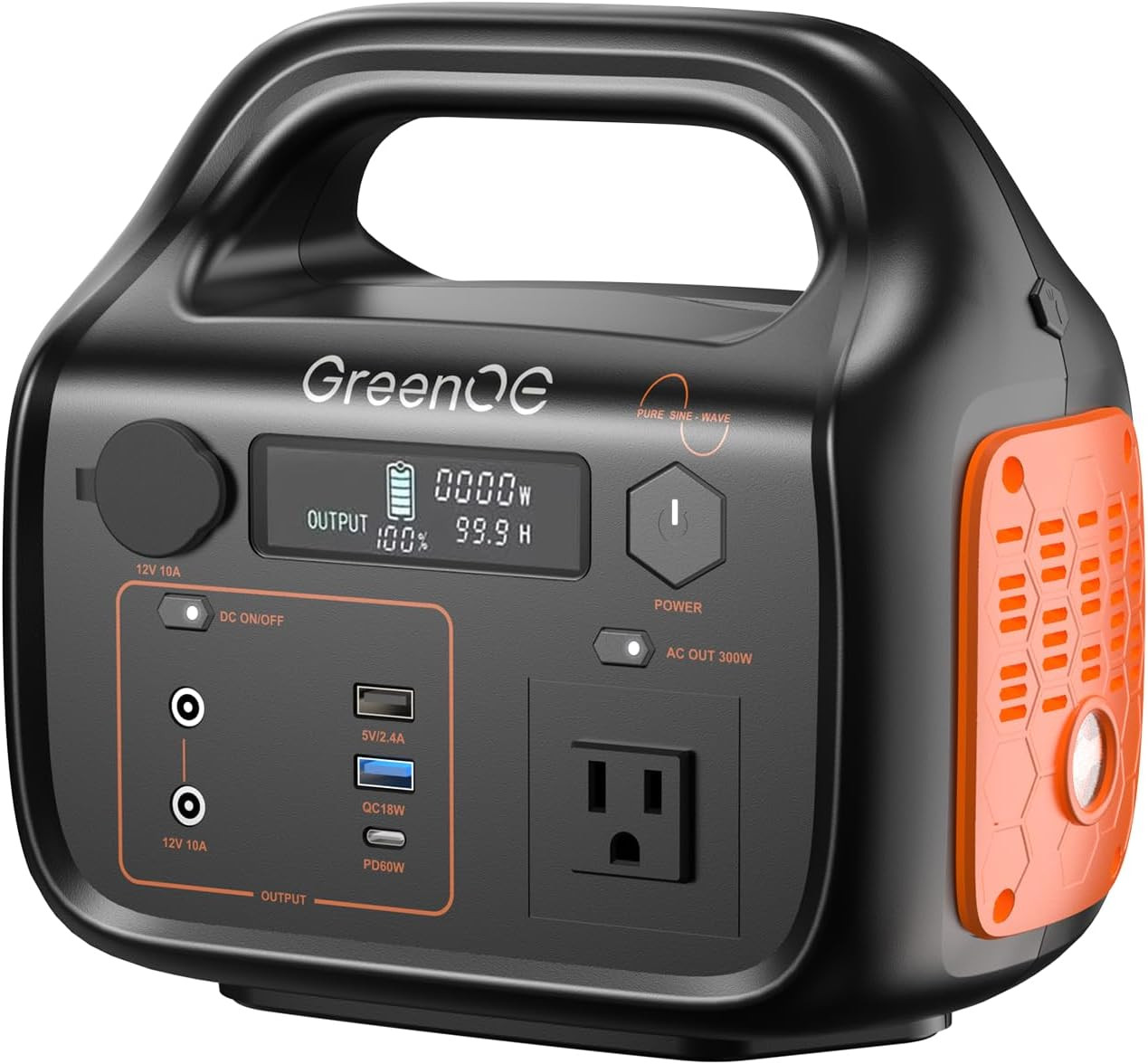 Portable Power Station 300W 299Wh Solar Powered Generator with LED 7 Ports 120V