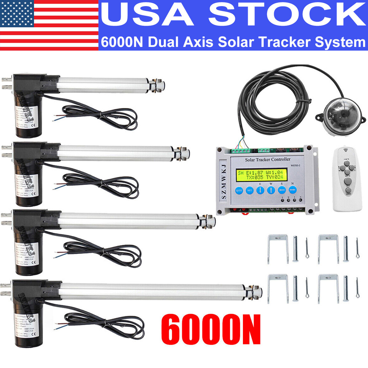 6000N Dual Axis Solar Tracking Tracker Complete Kit &Linear Actuator &Controller