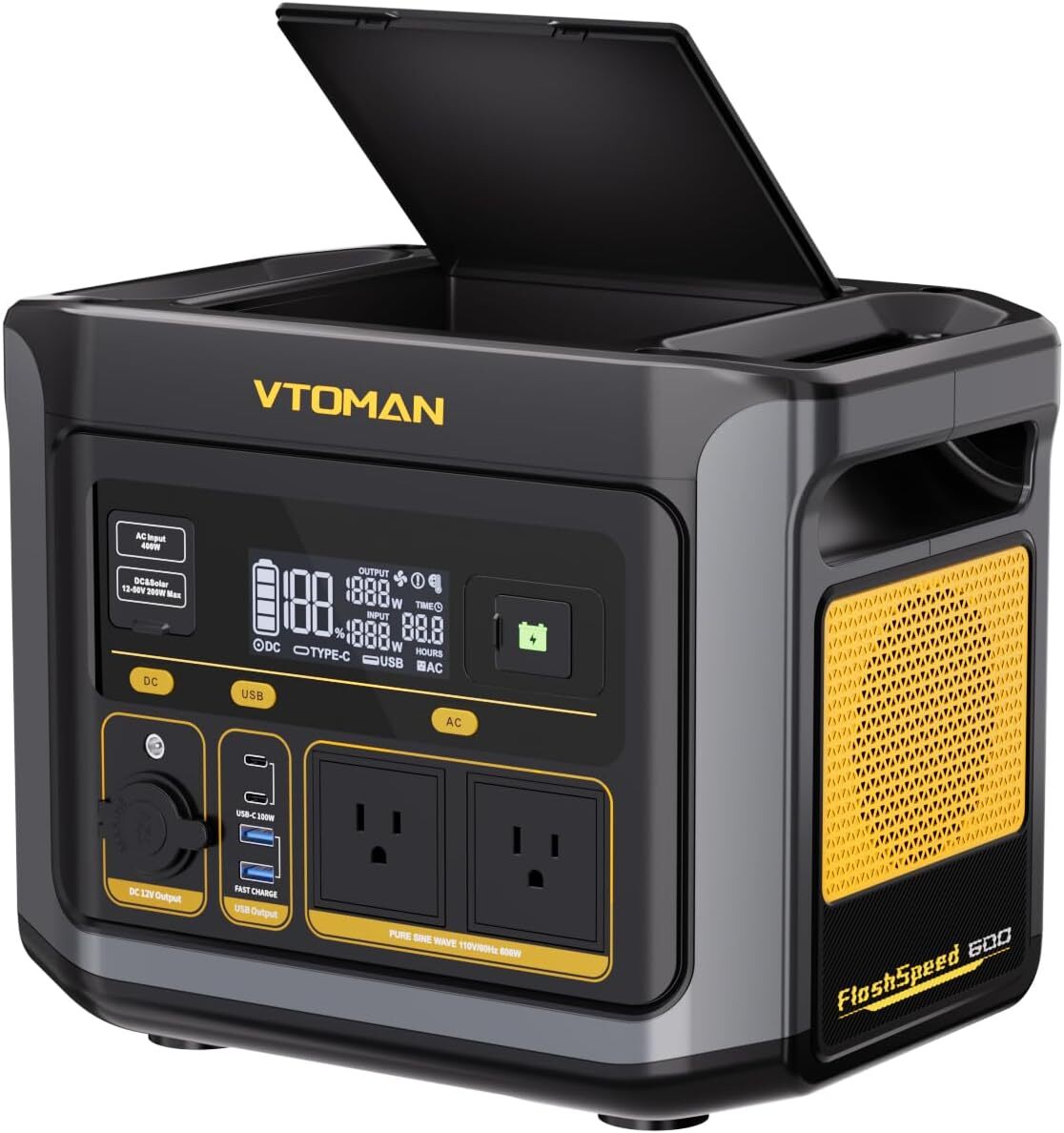 VTOMAN FlashSpeed 600, Portable Power Station 499Wh, 70Min Fully Charged,LiFePO4