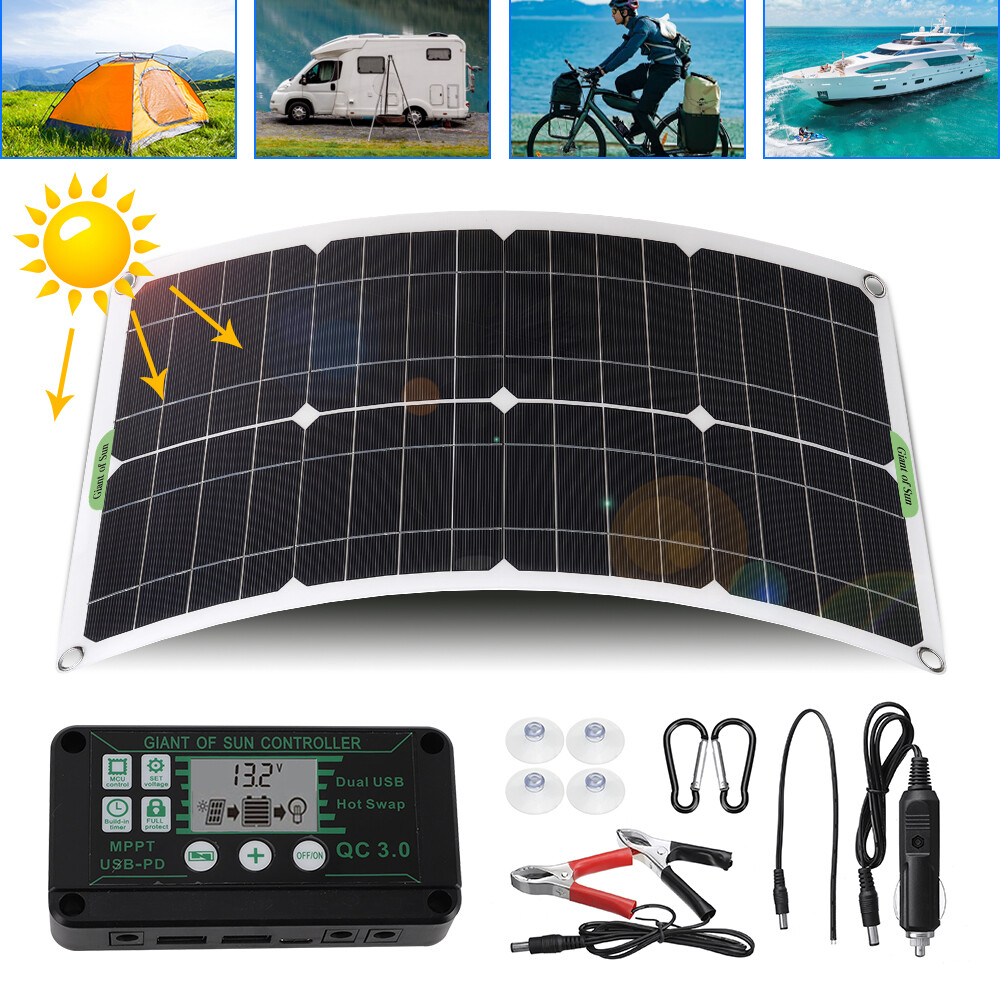 100W Flexible Solar Panel 12V Battery Charge w/Controller For Motorhome RV Boats