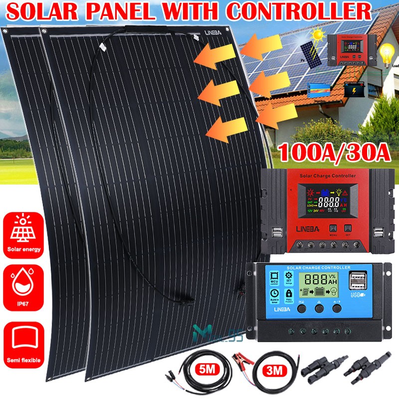 200 Watts Solar Panel Kit 100A 12V Battery Charger with Controller Caravan Boat