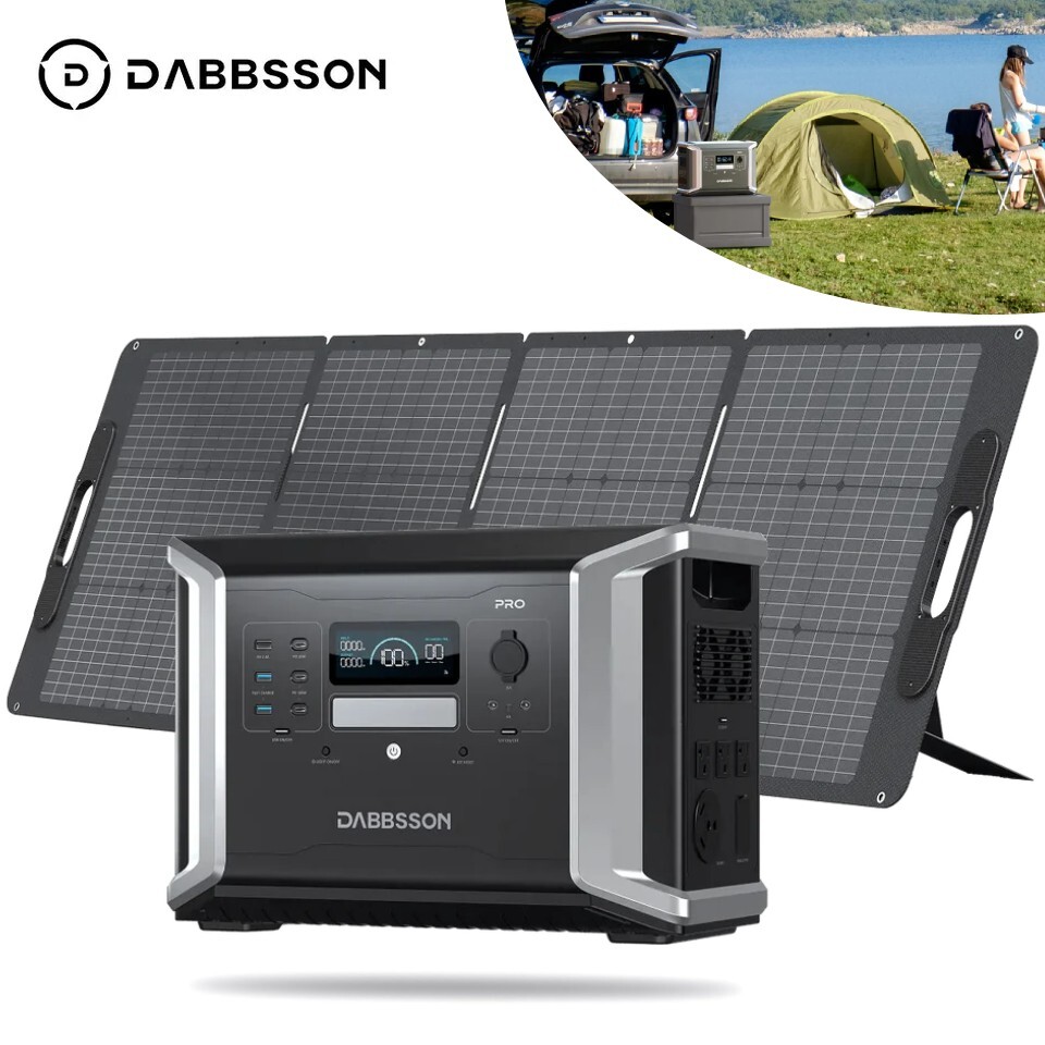 Dabbsson 1382Wh 2400W Power Station LiFePO4 Solar Generator w/210W Solar Panel