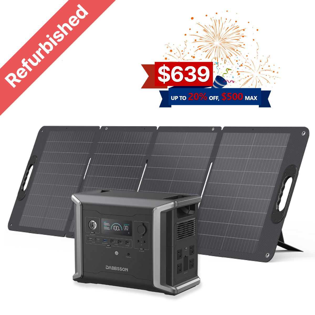 Dabbsson 1330Wh Portable Generator Power Station with 120W Foldable Solar Panel