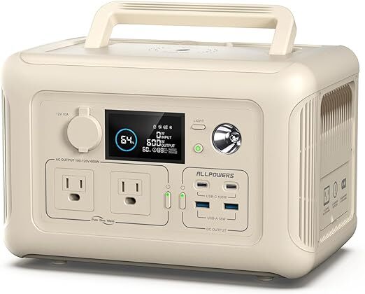 LLPOWERS BEIGE R600 299Wh 600W Portable Power Station, LiFePO4 Solar Generator