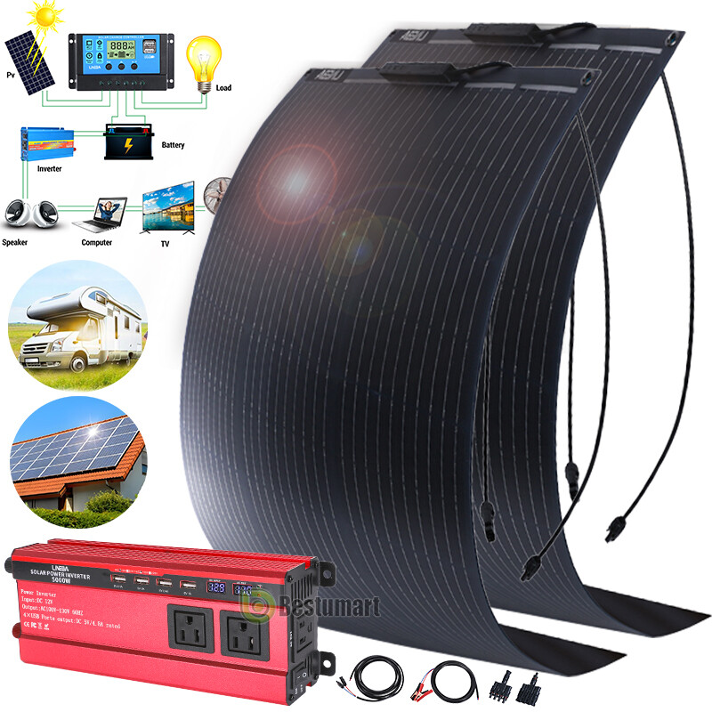 Flexible Solar Panel 200W 400W 12V Bendable Thin Mono w/ Inverter RV Camper Home