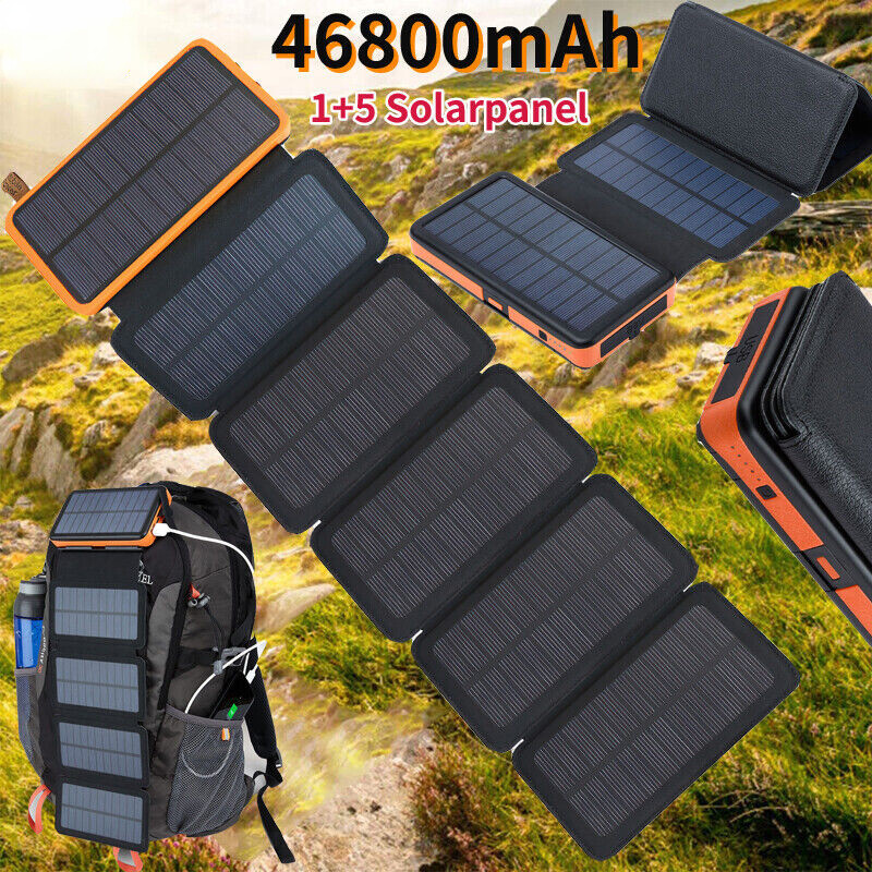 46800mAh Portable Solar Panel Folding Power Bank For Camping Phone ipad Charger