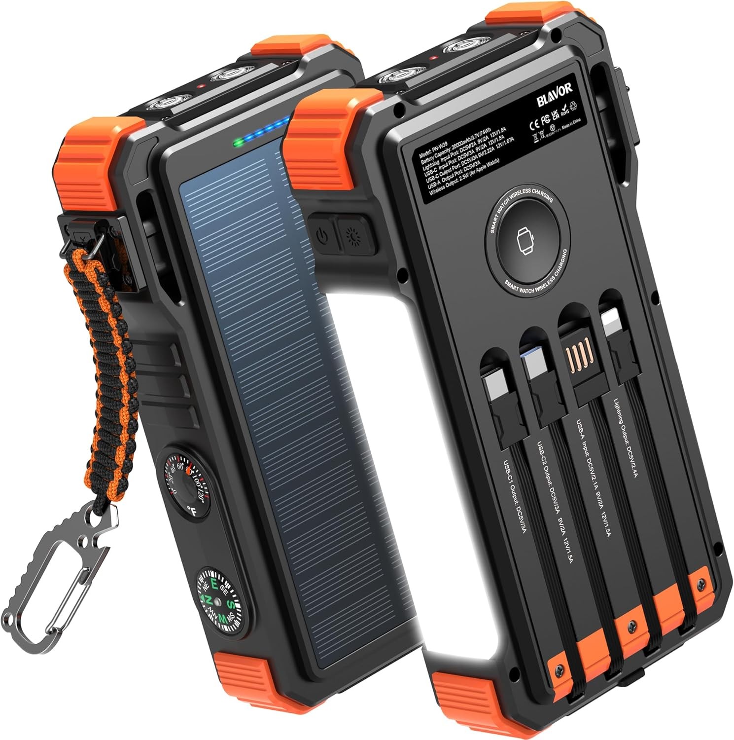 BLAVOR Solar Charger 20000mAh Built-in Cables, 20W Fast Charging Portable Power