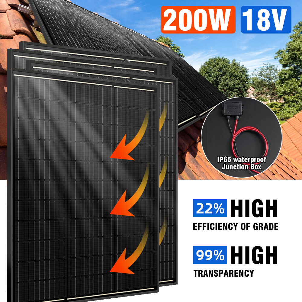 200W Mono Solar Panel PV 12V Battery Charger Home Boat RV Camping Off-Grid