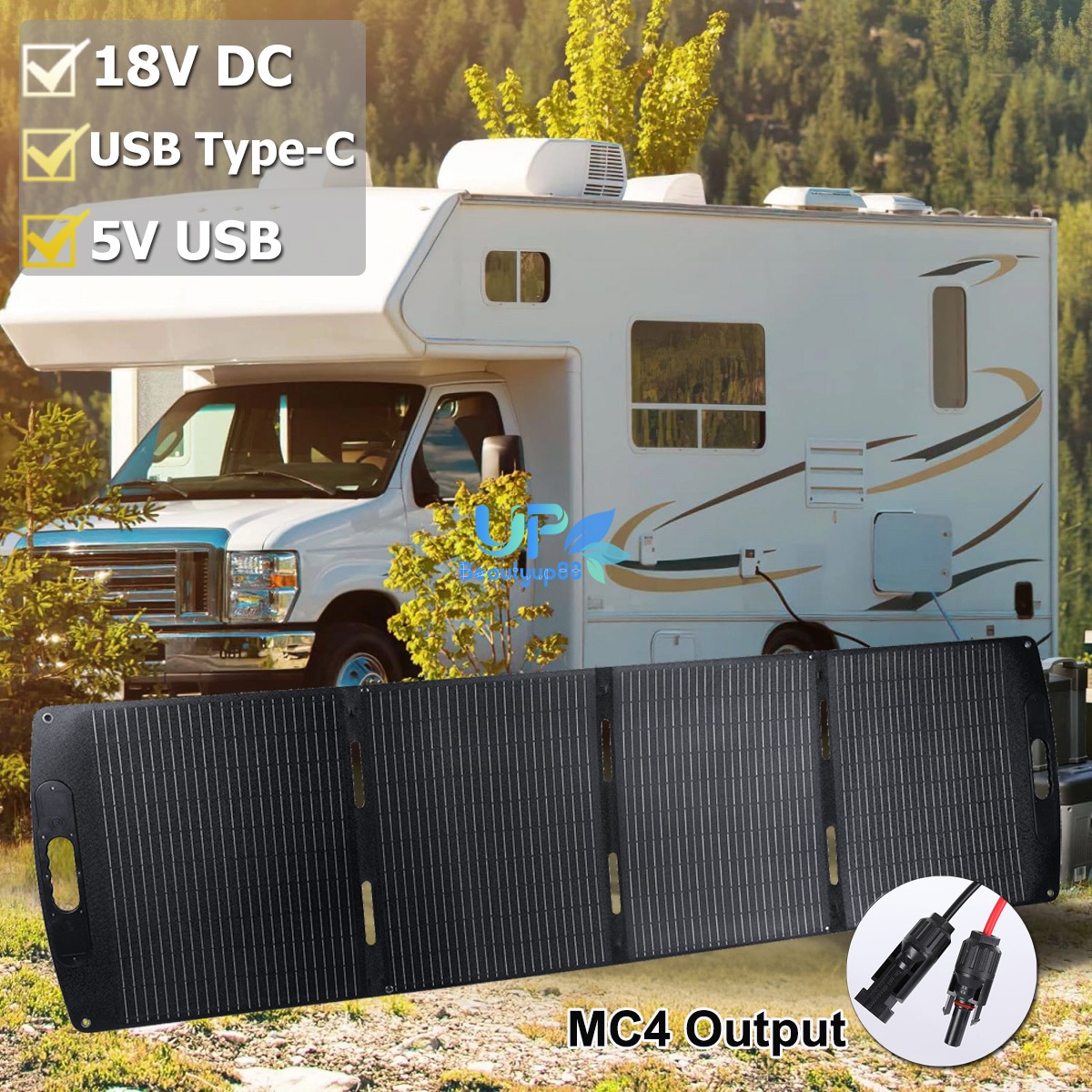 100W 200W Portable Solar Panel Waterproof IP66 Foldable for Outdoor/RV/CAMP/HOME