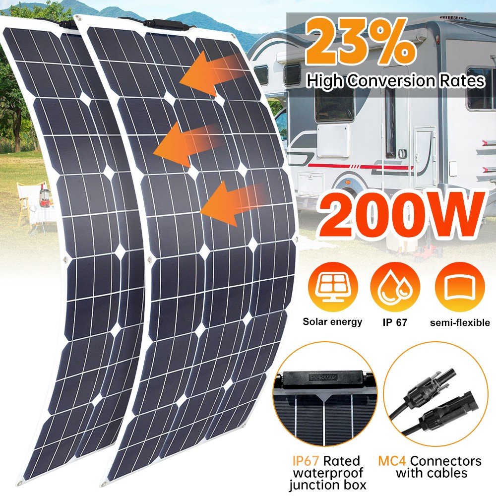 2x 200W Watt Flexible Solar Panel 23% High Efficiency 12V Mono Off-Grid Charger