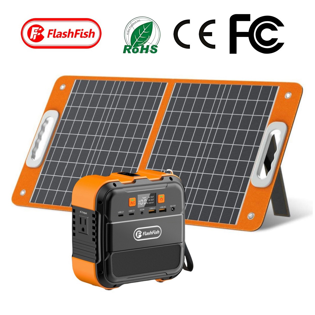 Flashfish A101 Portable Power Station 120W 98Wh with 60W 18V Solar panel Kit