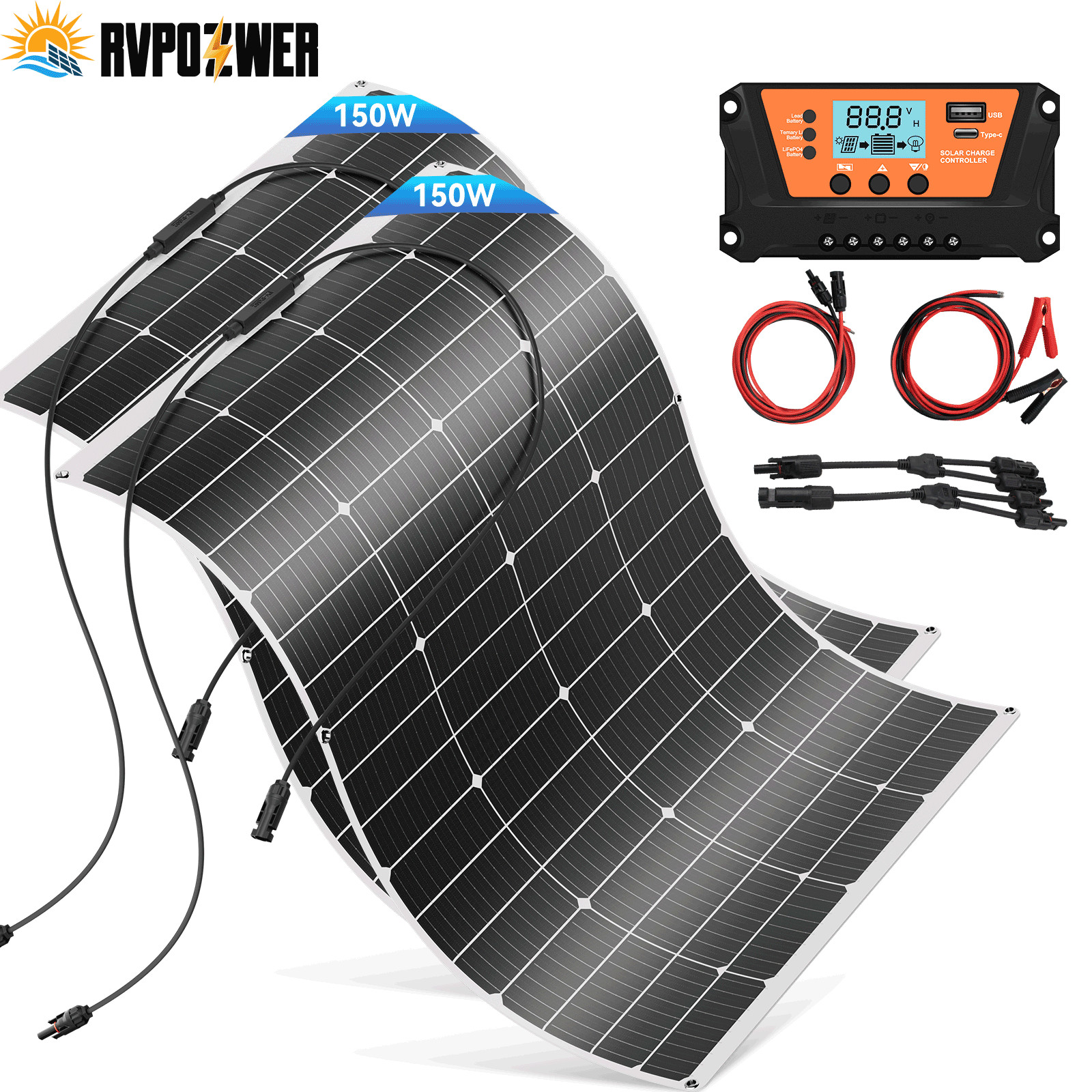 150Watt 300W 600W Flexible Mono Solar Panel 12V Car Boat RV Home Rooftop Roof PV