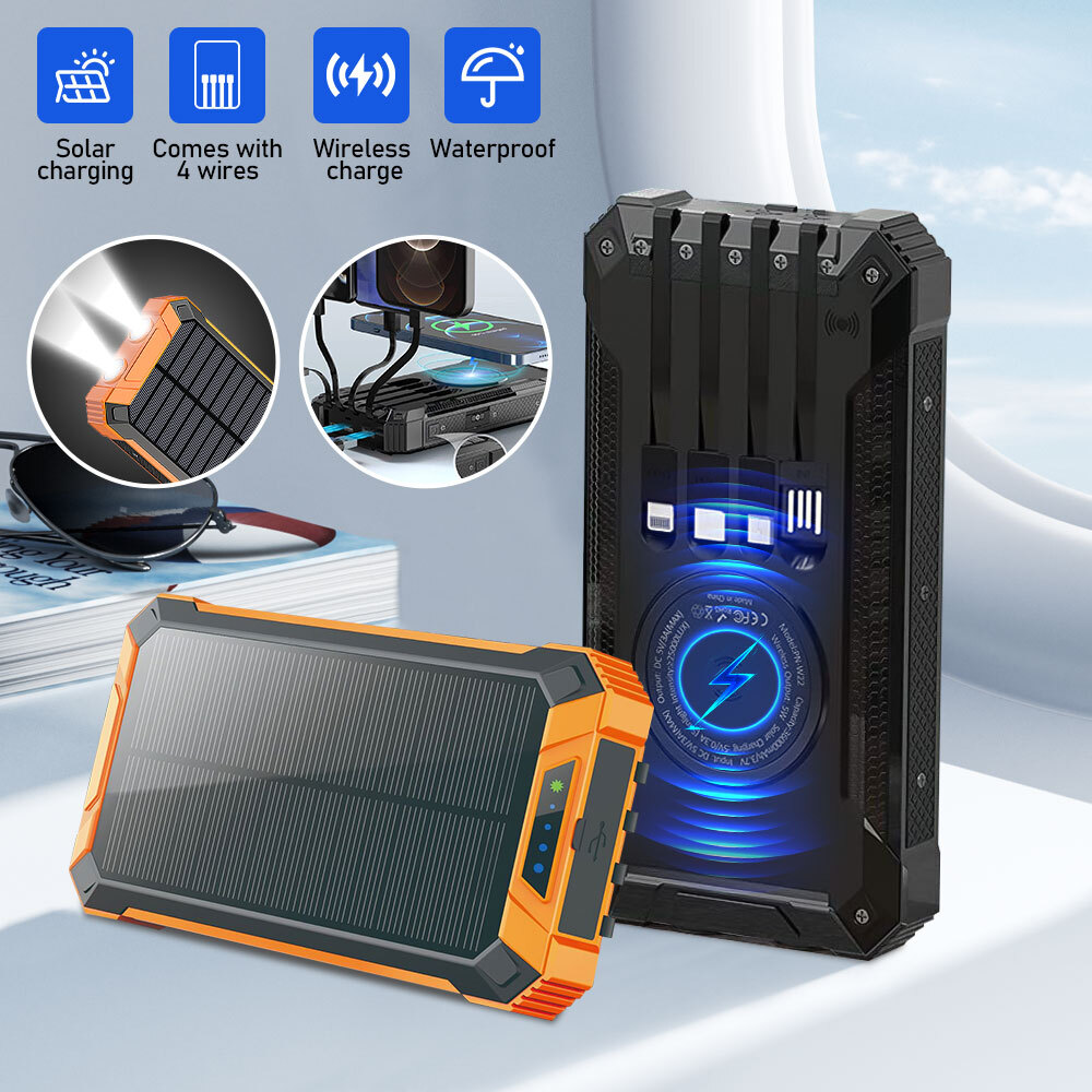 36000mAh Solar Power Bank Wireless Solar Portable Charger with LED Flashlights