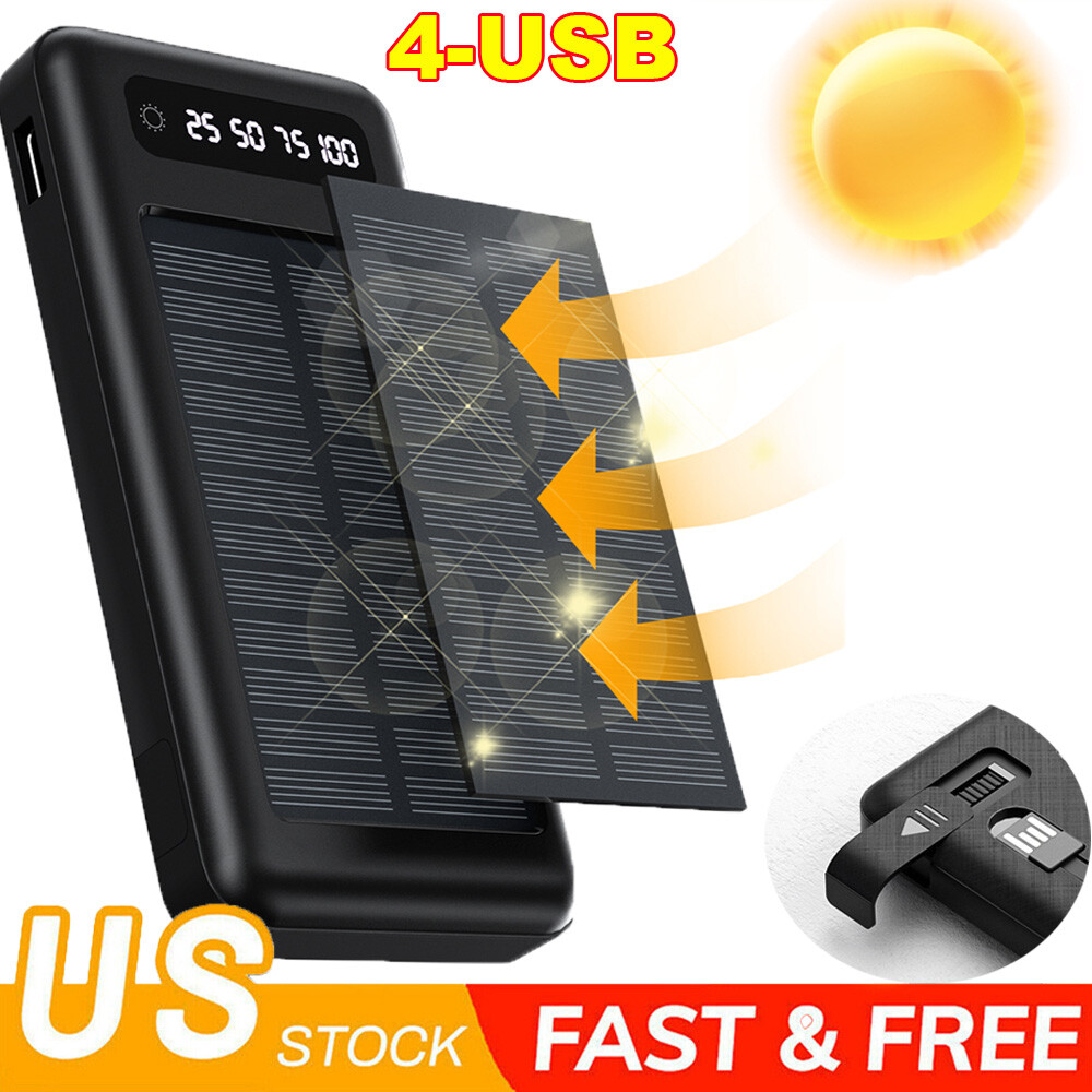 Super Solar Power Bank 60000mAh Hand USB Portable Solar Charger LED Flashlight