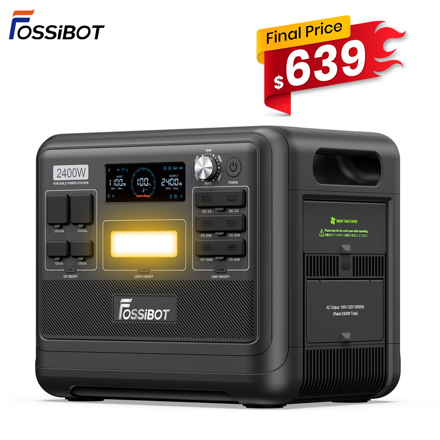 FOSSiBOT F2400 2048Wh Portable Power Station 2400W LFP Solar Generator