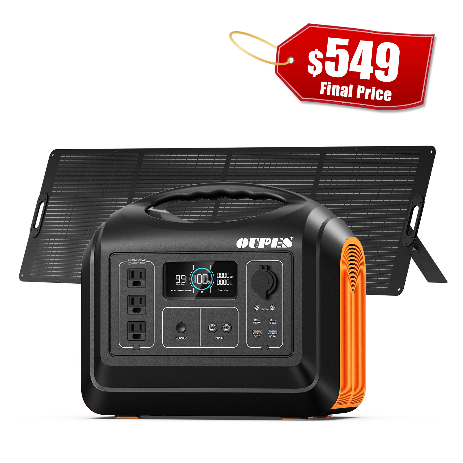 OUPES 1800w Power Station 1800W/1488Wh Solar Generator+240W Solar Panel Outdoor.