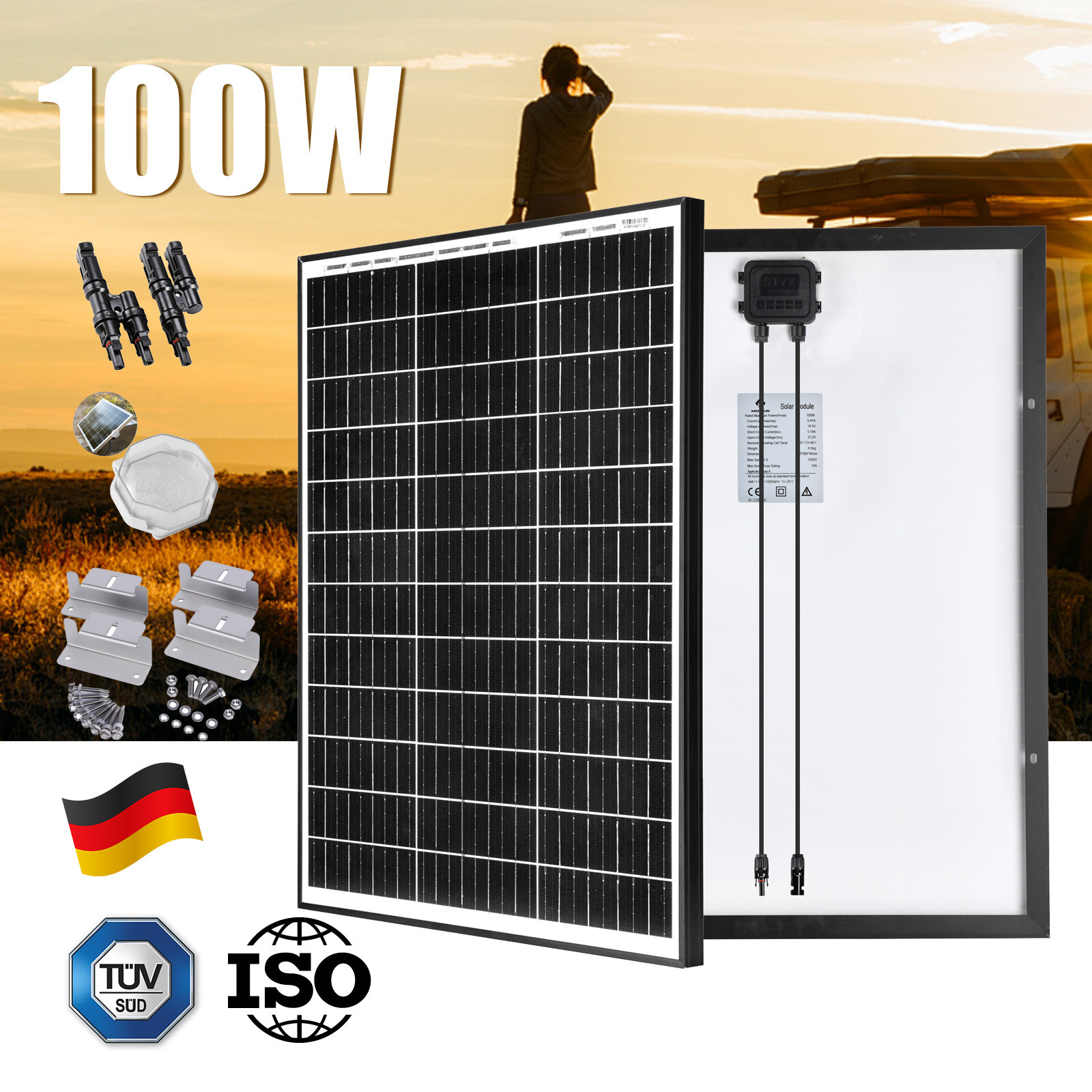 100W Watt 12V Monocrystalline Solar Panel Kit Mono Cell For Home RV Caravan Boat