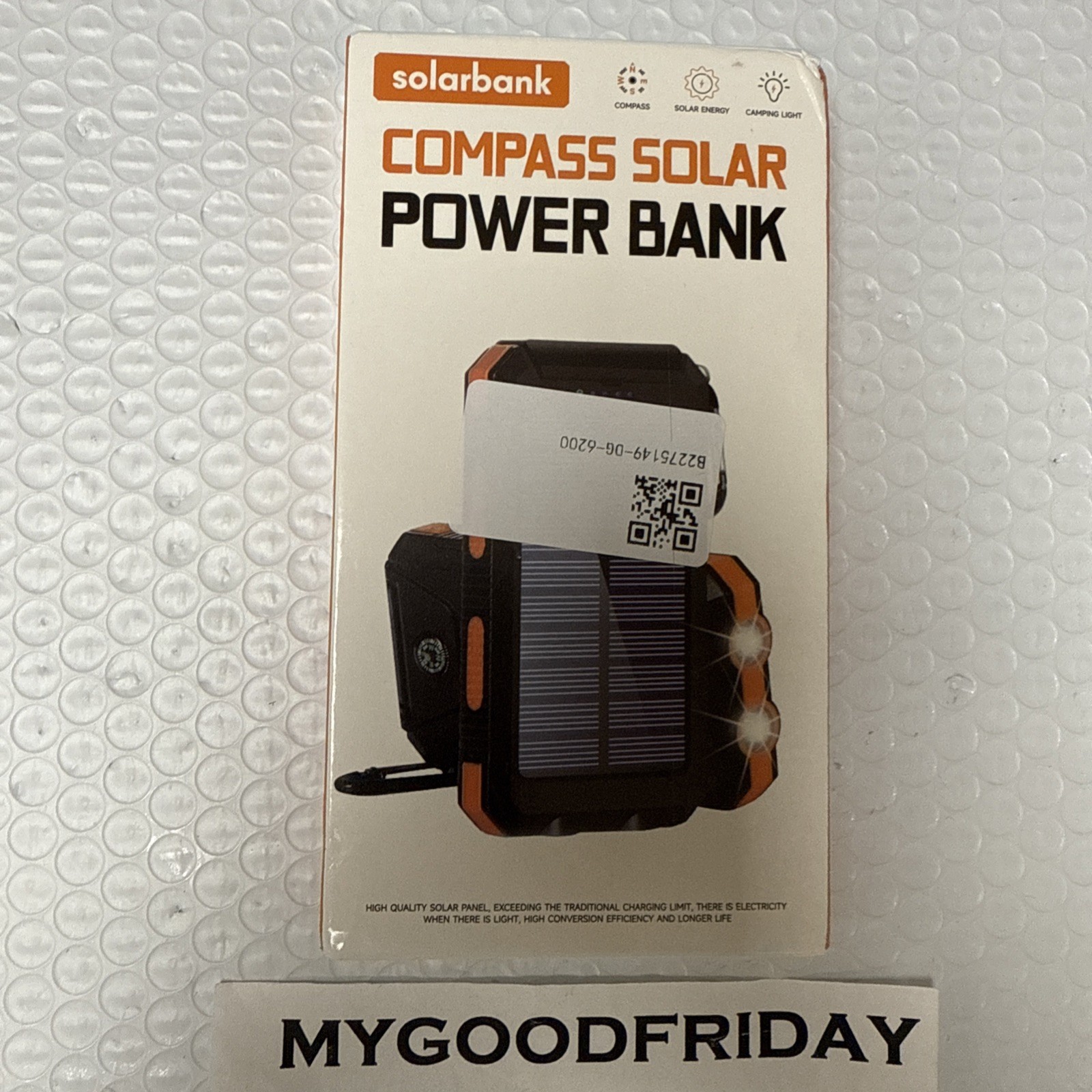 Compass Solar Power Bank – Carabiner – Flashlight – Phone Charger- Indicator