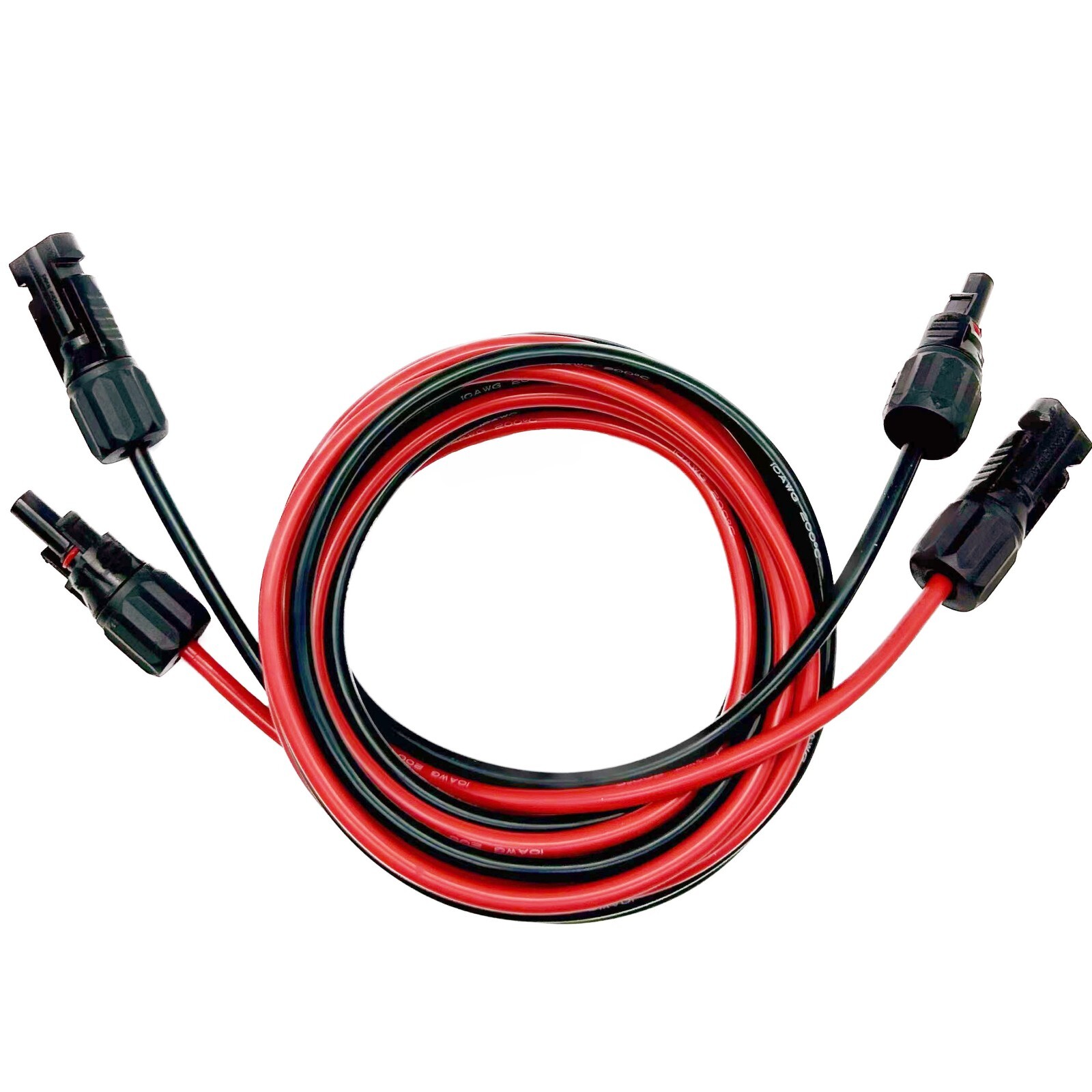 Black Red 10 AWG Solar Panel Extension Cable Silicone Flexible Wire Connectors