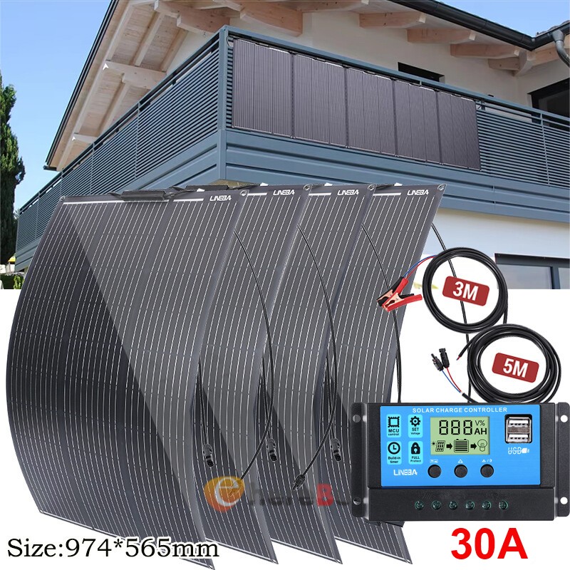 400W Watt Portable Flexible Solar Panel with 30A Controller For RV Roof Home Car