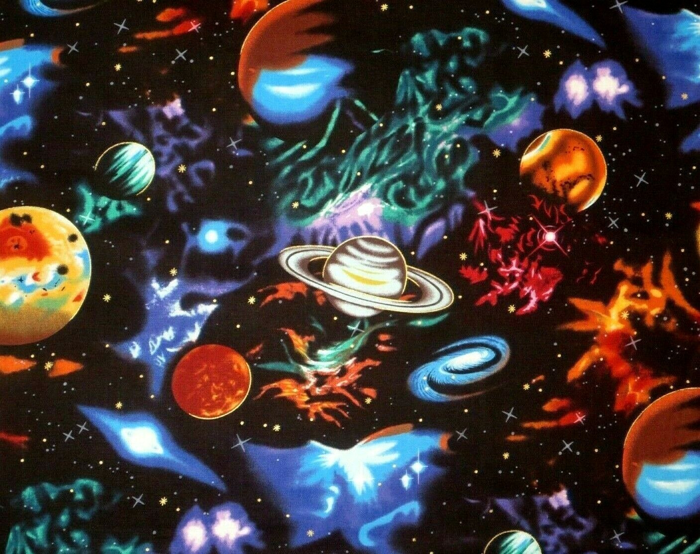 FAT QUARTER FABRIC  PLANETS SPACE GALAXY STARS SOLAR SYSTEM STARGAZERS MOON   FQ