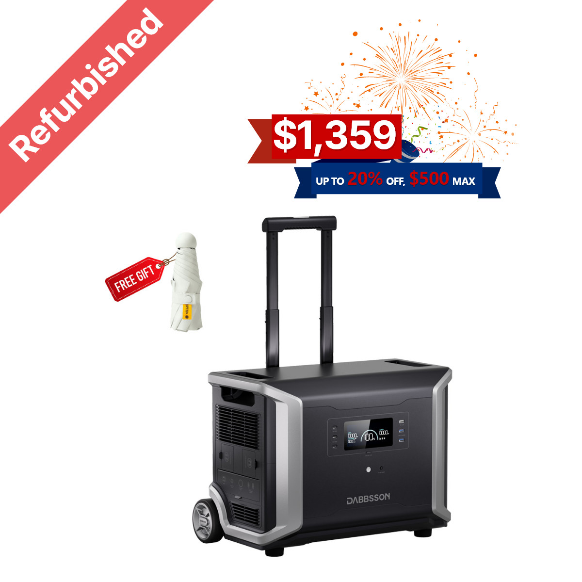 Dabbsson 3430Wh 3600W DBS3500 Portable Power Station Solar Generator for Camping