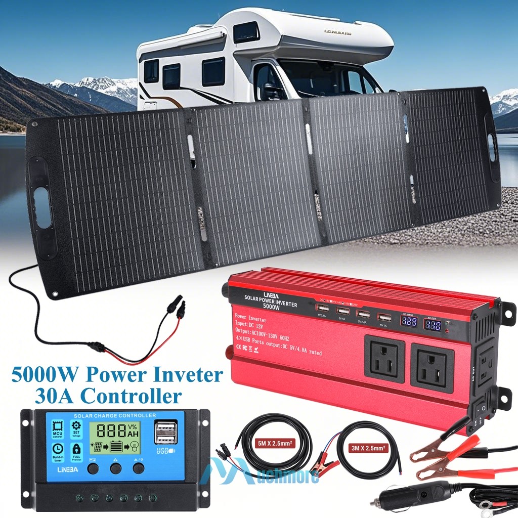 200W Foldable Solar Panel Kit w/ Inverter & Controller for Power Station RV Camp