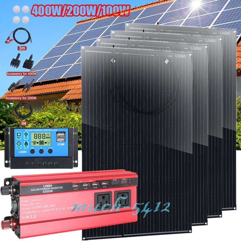 Kit de panel solar completo de 400W 200W Generador de energía solar 30A Hogar