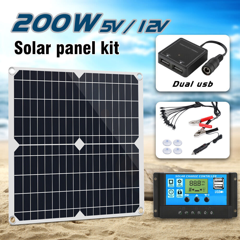 200W Solar Panel Kit 100A 12V battery Charger Controller Caravan Boat Outdoor RV