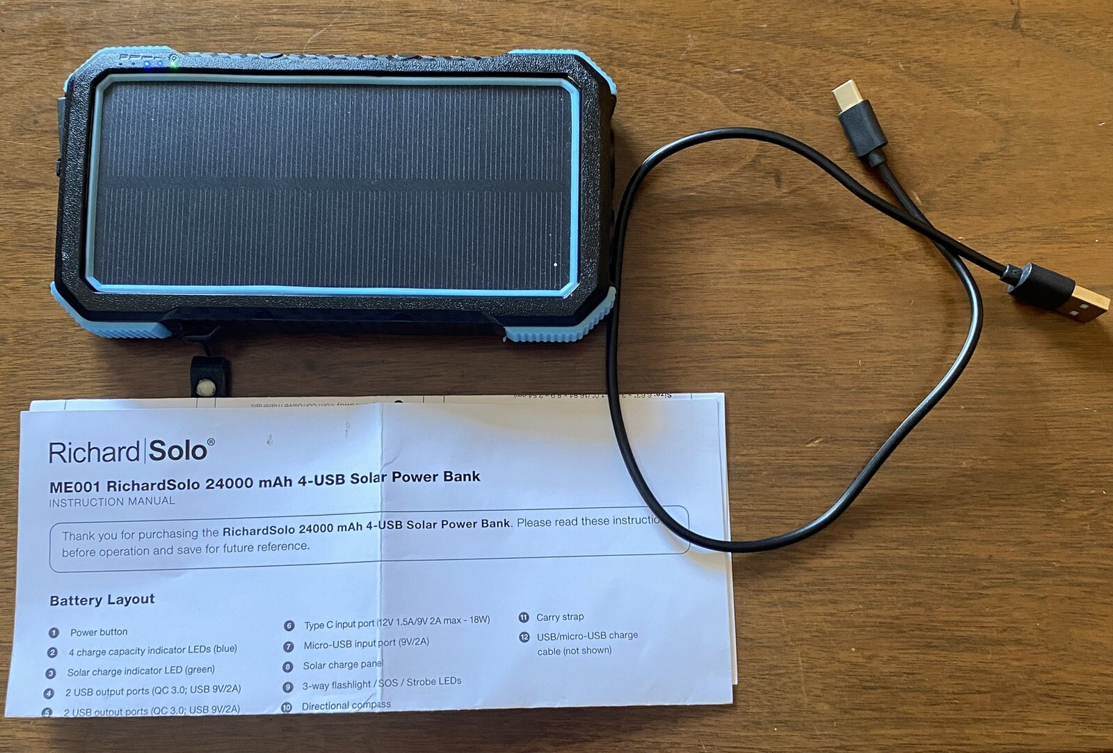 Solo, Richard Model, Solar Power Bank, ME-001, 24000 mAh, EX Cond