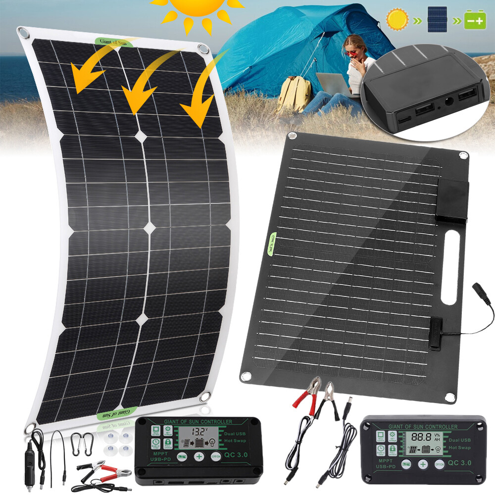 100W Solar Panel 12V Trickle Charger Battery Charger Kit Maintainer Boat Car RV