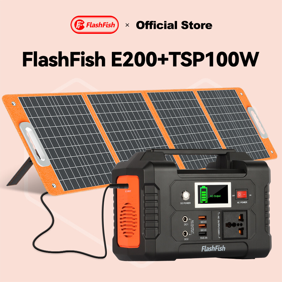 Portable 200W Power Station Solar Generator with 100W 18V Solar Panel Charger RV