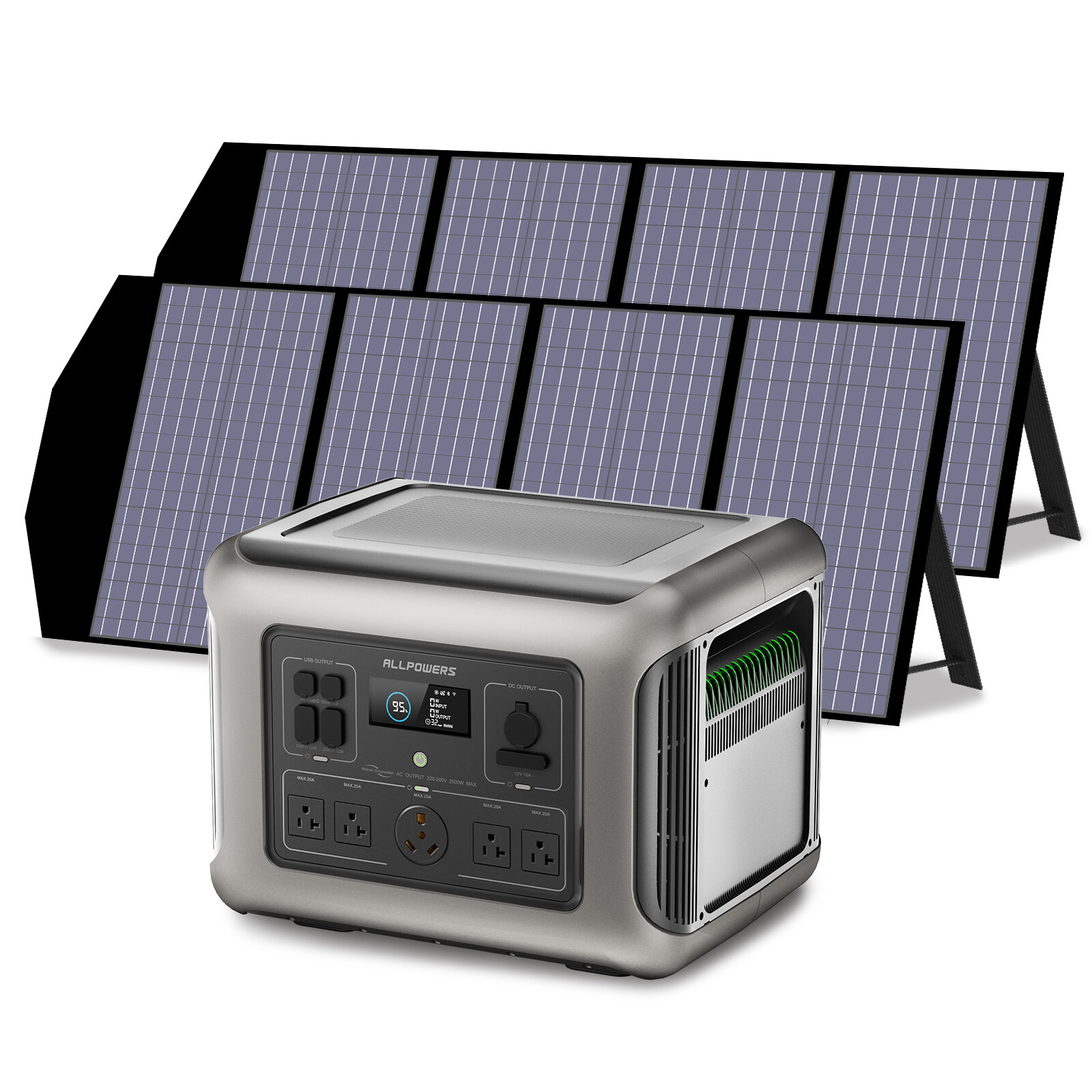 ALLPOWERS 2500W 2016wh LiFePO4 Solar Generator With 2X 200W Foldable Solar Panel