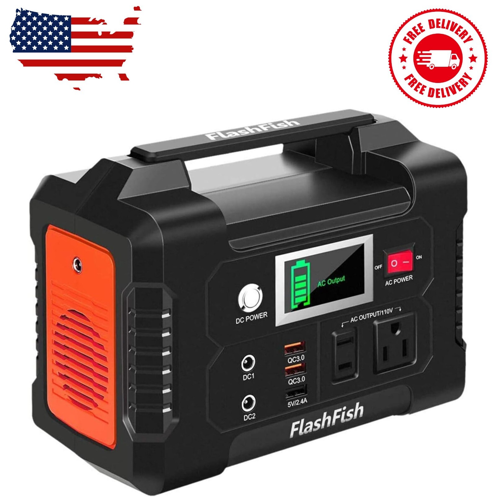200W Portable Power Station, FlashFish 40800mAh Solar Generator With 110V