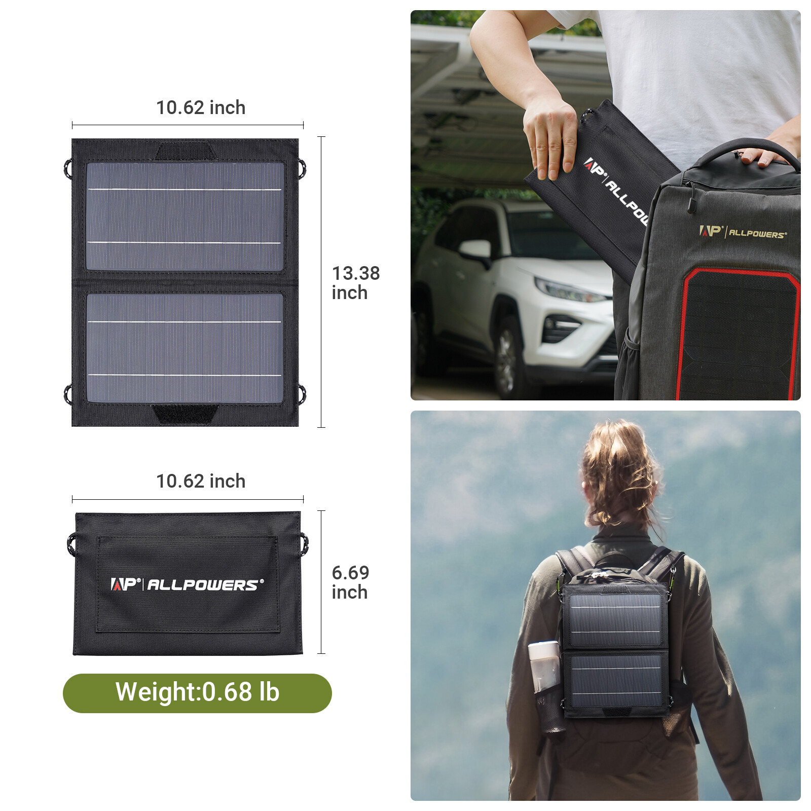 ALLPOWERS 5V10W Solar Panel Foldable Power Charger Outdoor Camping Hiking USB