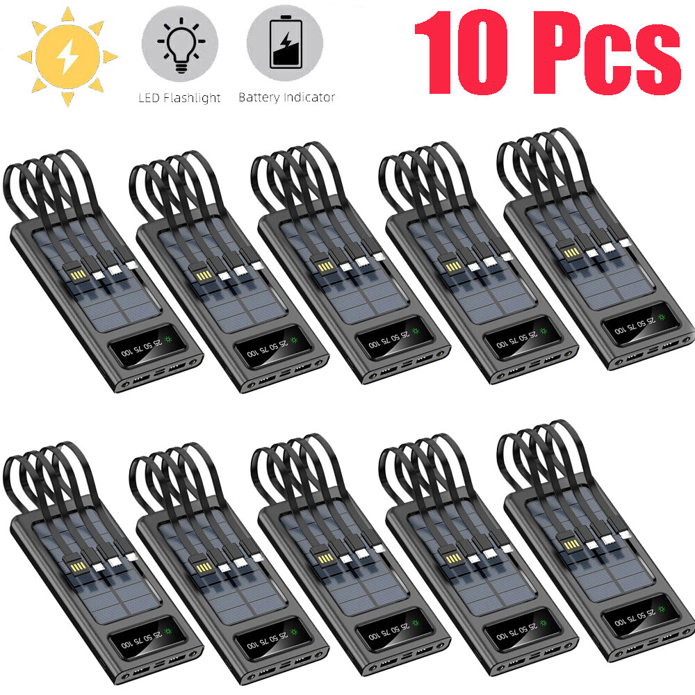 10Pcs Super 10000mAh 4 USB Portable Charger Solar Power Bank For Mobile Phones